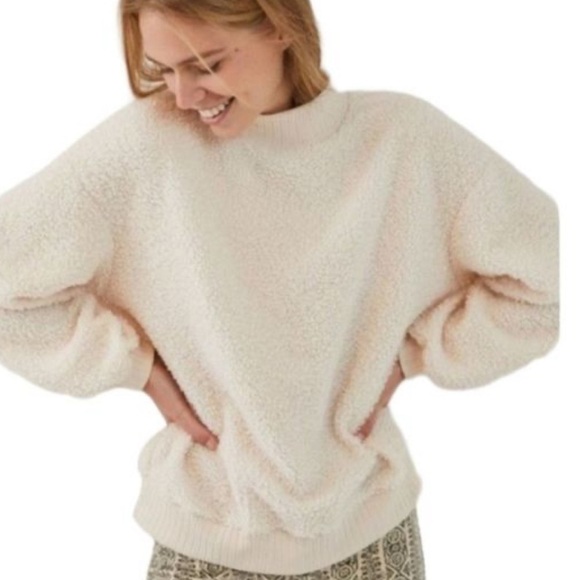 Anthropologie Porridge Sherpa Balloon Sleeve Crewneck Sweater Sweatshirt - Picture 1 of 11